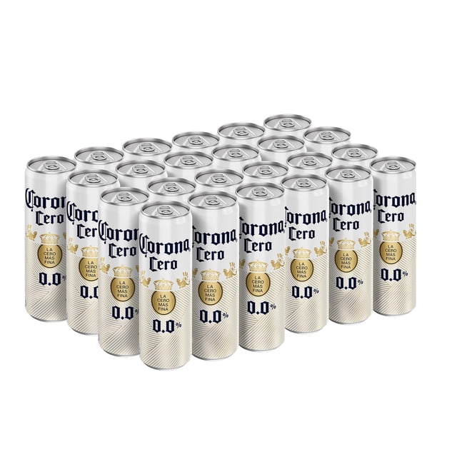 Cerveza Clara Corona Cero sin alcohol tipo pilsner, 24 latas de 355ml, disfruta su auténtico sabor ligeramente amargo y fresco con 0.0% de alcohol, disfrútala fría