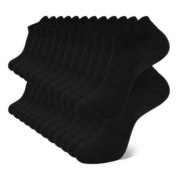 Loritta Ankle Socks for Men, Running Low Cut Socks Athletic Size 10-12 Socks for Men Black, 12 Pairs