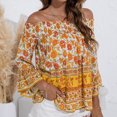 thumbnail image 2 of Dyegold Summer Tops for Women 2023 Trendy, Summer Boho Tops for Women Bohemian Floral Print T-Shirts Bell Sleeve Off Shoulder Blouse Dressy Casual Cute ​Tunics, 2 of 8