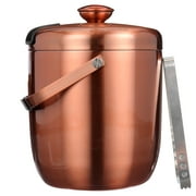Malmo Stainless Steel Double Walled Ice Bucket with Tongs & Lid (3L) - Steel Interior & Copper Exterior - Chiller Bin Basket for Parties, BBQ & Buffet