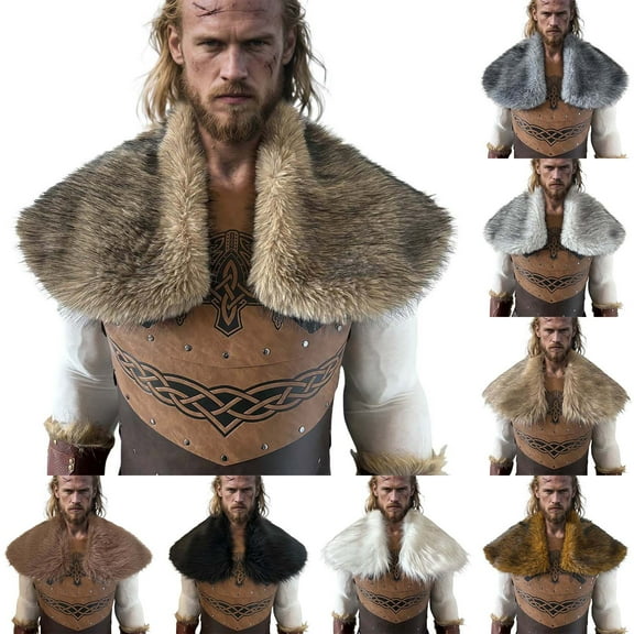 Lovzfmll Viking Faux Fur Collar for Men, Fur Mantle Shoulder Shawl Wrap, Medieval Retro Cloak Halloween Cosplay Costume