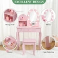 thumbnail image 3 of Yeshouse Kids Vanity Set with Touch Lighted Mirror, Pretend Play Girls Vanity Table and Chair Set with Mirror, Stool, and Wood Makeup Playset, 3 of 5