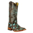 thumbnail image 2 of Ferrini Ladies Patchwork Blk/Teal S-Toe 9½B-Color:Blk/Teal,Size:9½B, 2 of 5