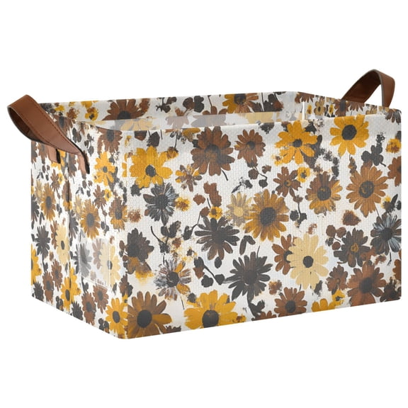 Yayeee Foldable Storage Basket for Shelves with Handles Waterproof Cloth Bins, Brown Flowers
