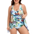 thumbnail image 6 of RELLECIGA Womens Swimwear V Neck Front Shirring One Piece Skirt Swim Dress Bathing Suits, 6 of 11