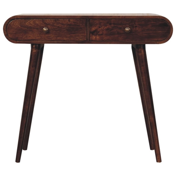 Lesuto California Walnut Curved Edge Console Table - Nordic Style, Wood, 2 Drawers