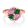 thumbnail image 2 of Gem Stone King 18K Rose Gold Plated Silver Pink Moissanite and Green Nano Emerald Ring for Women (2.08 Cttw, Heart Shape 5MM, Gemstone Birthstone, Size 9), 2 of 3