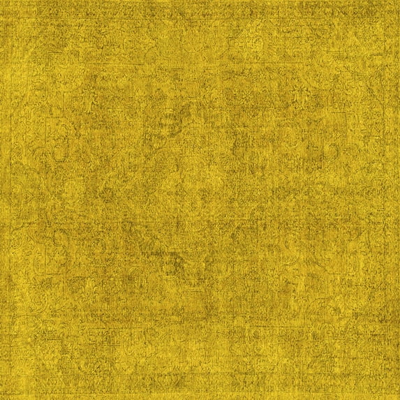 Ahgly Company Machine Washable Indoor Square Abstract Yellow Modern Area Rugs, 3' Square
