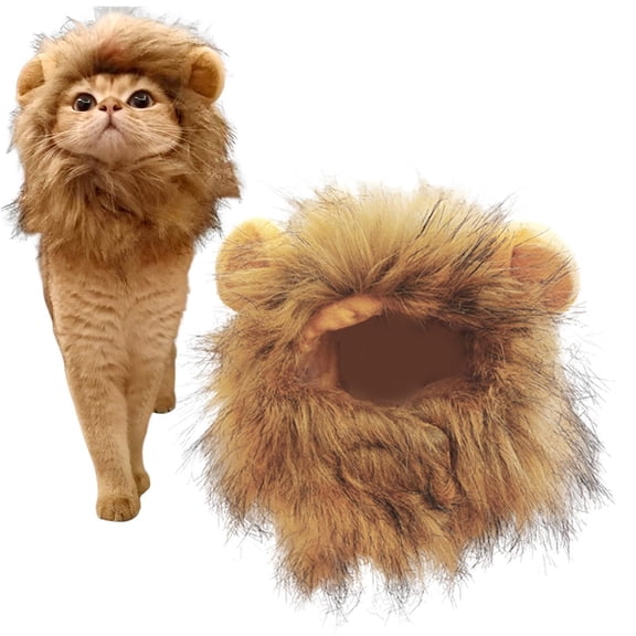 Lions Mane for Dogs,Funny Cat Wig | Adjustable Realistic Headwear with Ear Clothes Outfits for Kitten Puppy Cosplay Halloween