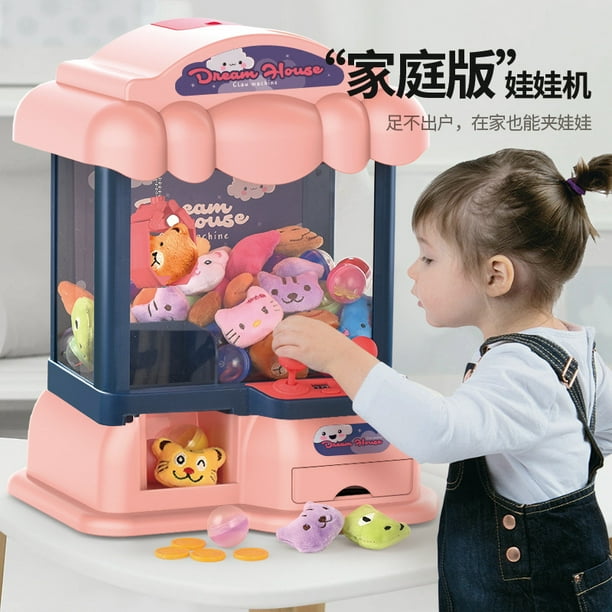 网红儿童大号抓娃娃机女孩投币扭蛋机夹公仔迷你小型家用女童玩具as the picture标配-10娃娃-24游戏币-24扭蛋 Deng Xun unisex