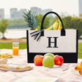 thumbnail image 4 of GFDYREE Personalized Initial Canvas Beach Bag, Monogrammed Gift Tote Bag for Women, 4 of 7