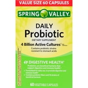 Spring Valley Daily Probiotic Dietary Supplement Vegetable Capsules, 4B CFU, 60 Count