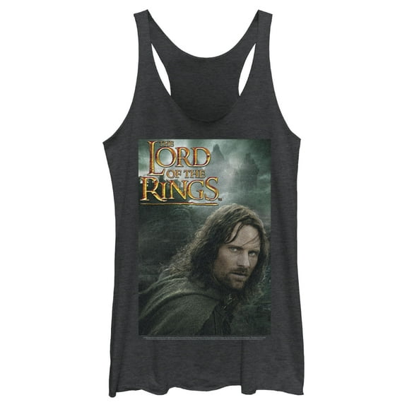 Women's The Lord of the Rings Fellowship of the Ring Aragorn Movie Poster  Racerback Tank Top Black Heather Small