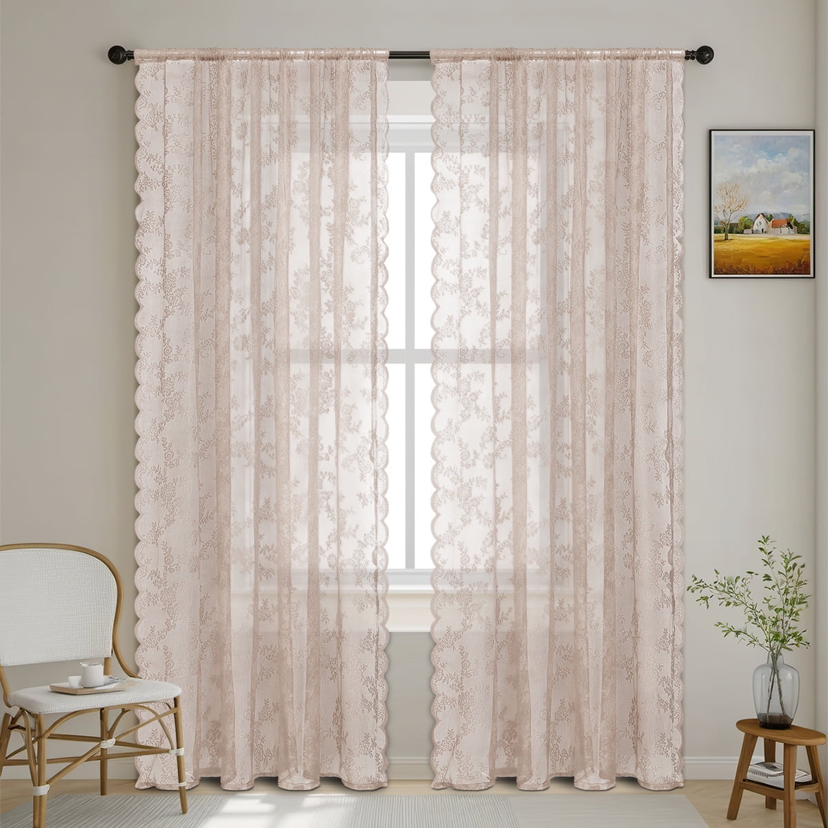 masamislipslikesuger様9/21【2003】ハート ファイアー XmhyTop-A Vintage Lace Curtains Panels, 100x150cm Pink Sheer