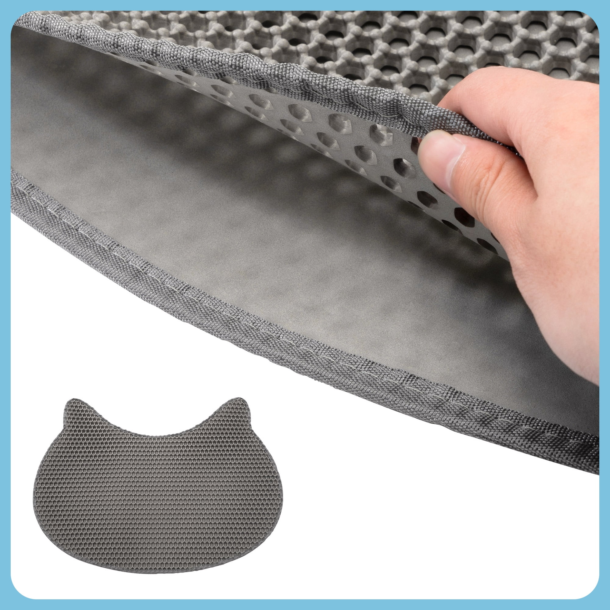 Coziwow Cat-Head Cat Litter Mat, Waterproof Kitty Litter Trapping Mat, Double Layer Mat, Easy to Clean, Dark Gray