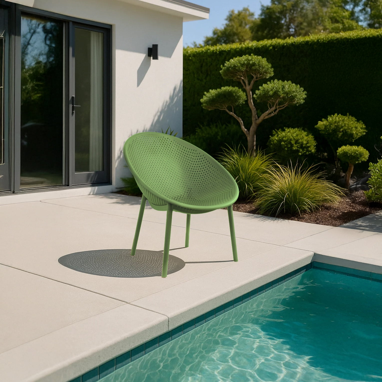 2xhome Set of 2 Modern Patio Chairs, Oval Acepulco With Dots Round Shape Contemporary Plastic Armless Dining Accent Chairs for Kitchen Living Room or Outdoor, Green