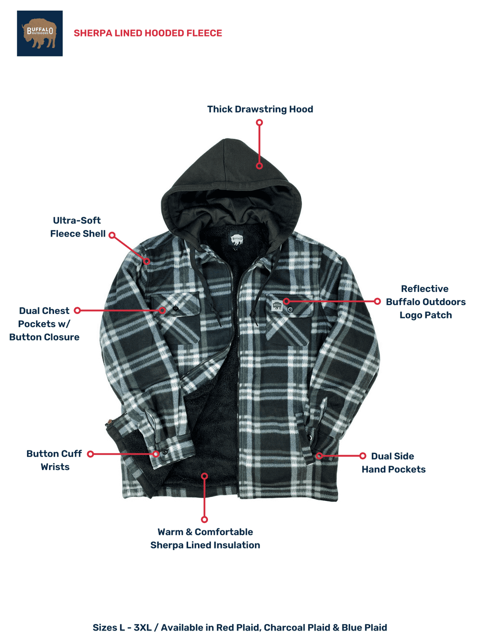 Buffalo Outdoors® Workwear Sherpa Lined Hooded Fleece