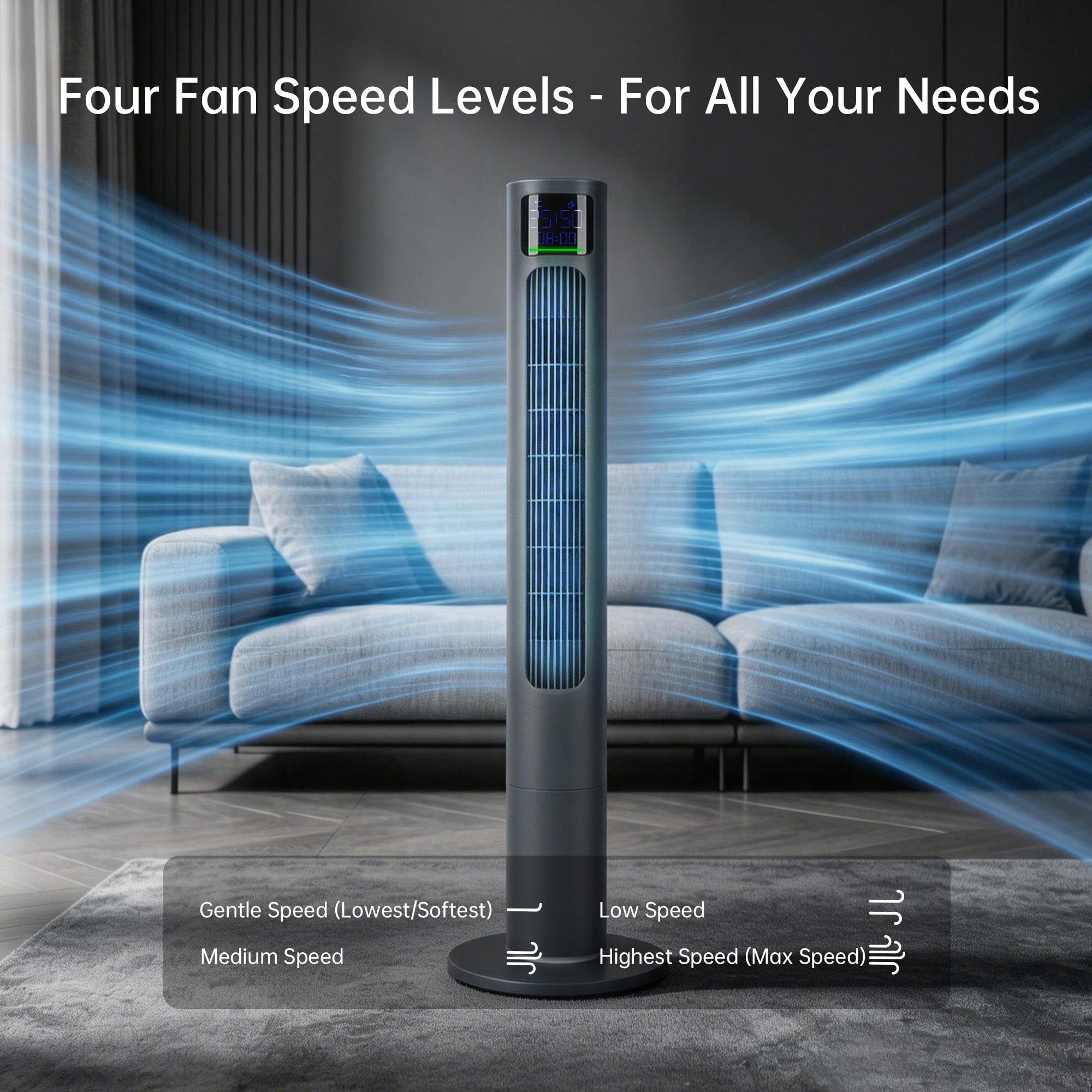 PHILODECO 40" Smart Tower Fan,Featuring Temperature and Humidity Display,4 Speed Settings and Modes,80° Oscillation,12-hour Timer, Remote Control,Sleep Mode For Bedrooms, Living Rooms and Offices