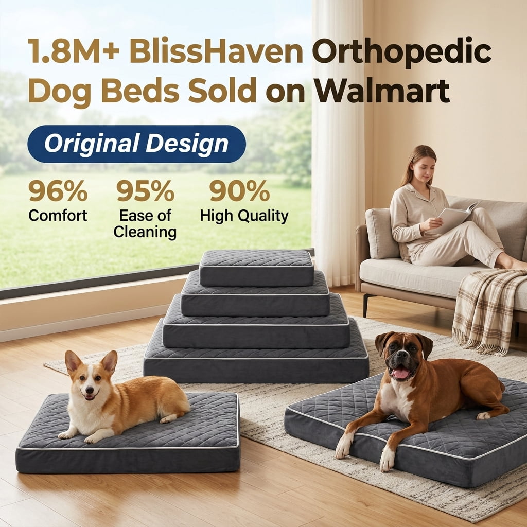 BlissHaven 47x29 XL Orthopedic Dog Bed Mat up to 120lbs, Premium Flat Pet Bed with Anti-Slip Bottom & Machine Washable Cover for Large Breed Dogs