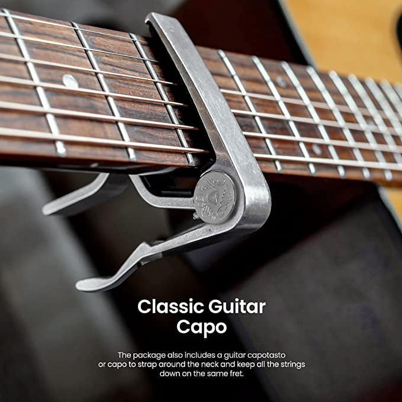Pyle 4 String 2 Piece Accessory Kit Capo-Premium Zinc Metal Capo & Steel Slide for Acoustic Guitar