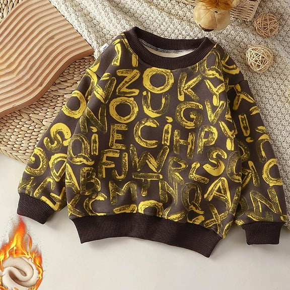 SGFCWSX Girls Long Sleeve Sweatshirt Winter Fleece Lined Pullover Top Kids Fashion Print Crew Neck Sweatshirts Gray Size 5-6T