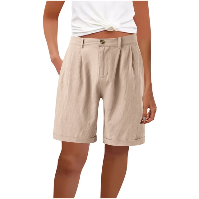 Short Pants for Women, Loose Fit with Drawstring Elastic Waist, Pockets, Solid Color, Polyester, Casual Summer Wear