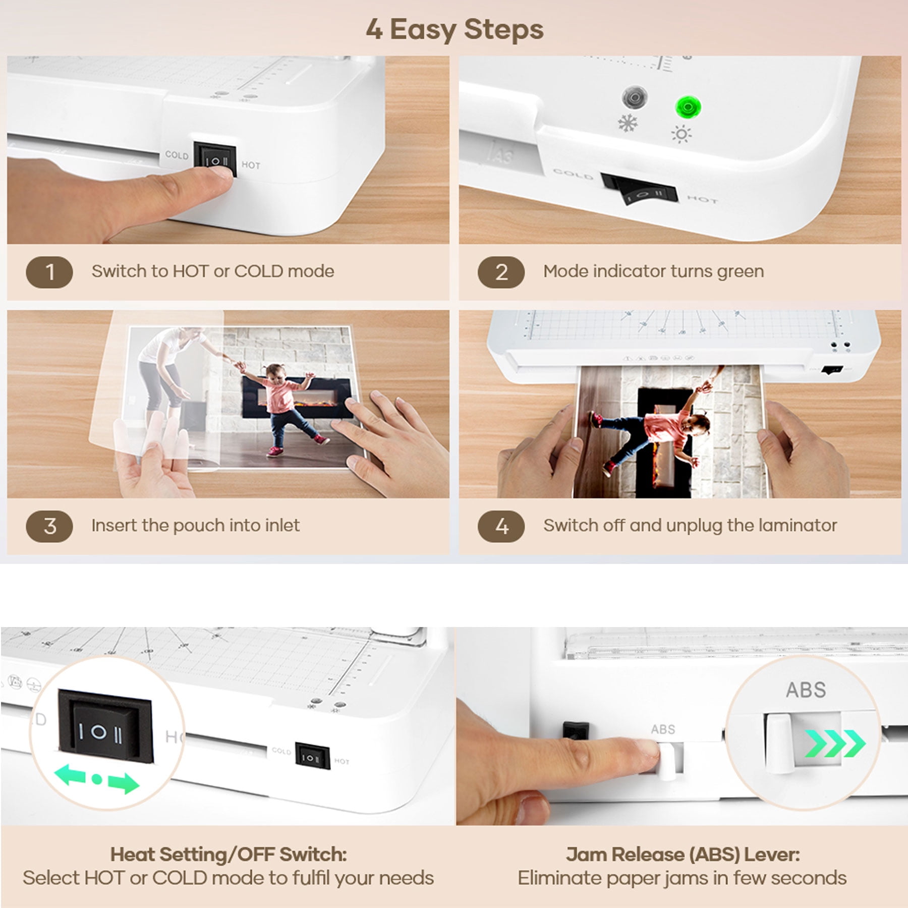 Crenova A3 Laminator Machine, 13-inch Hot and Cold Laminator, with 5 Laminating Sheets for A3, A4, A5, and A6 Sizes, Corner Rounder
