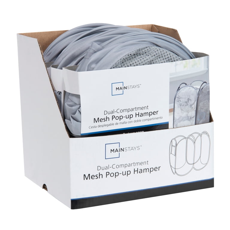 Mainstays Dual Pop-Up Mesh Laundry Hamper, Gray photo 7