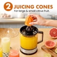 thumbnail image 3 of Elite Gourmet ETS740 BPA-Free Electric Citrus Juicer with 2 Cones, Compact, Large Volume, Pulp Control, Oranges, Lemons, Limes, Grapefruits with Easy Pour Spout, 1.2L, Black/Stainless Steel, 3 of 8