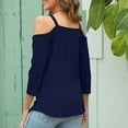 thumbnail image 4 of hxobax Womens Tops 3/4 Sleeve Cold Shoulder Tshirts Sexy V Neck T-Shirt Solid Color Basic Tees Tunic, 4 of 8