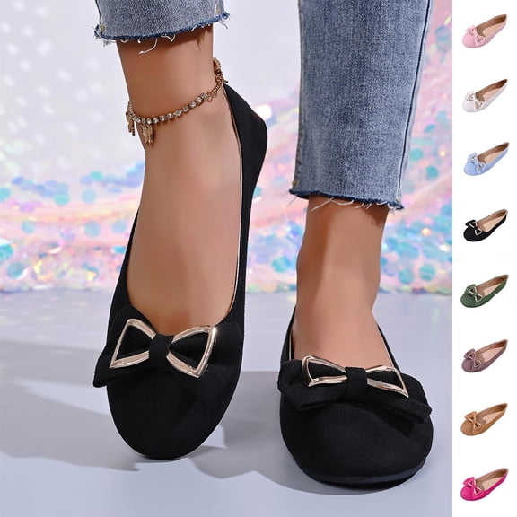 GERsome Womens Ballet Flats Round Toe Slip-On Comfort Walking Shoes Dressy Bowknot Dress Shoes for Casual Work Office, Black Size 5.5