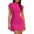 thumbnail image 2 of Robe d'Été pour Femme à Col Montant, Manches Courtes, Mini Robe de Boîte de Nuit, Rose Rouge, m, 2 of 8