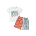 thumbnail image 2 of Aojekbee Toddler Boy 4th of July Outfit Letter Print Short Sleeve T-Shirt with Star Stripe Shorts for Independence Day, 2 of 10