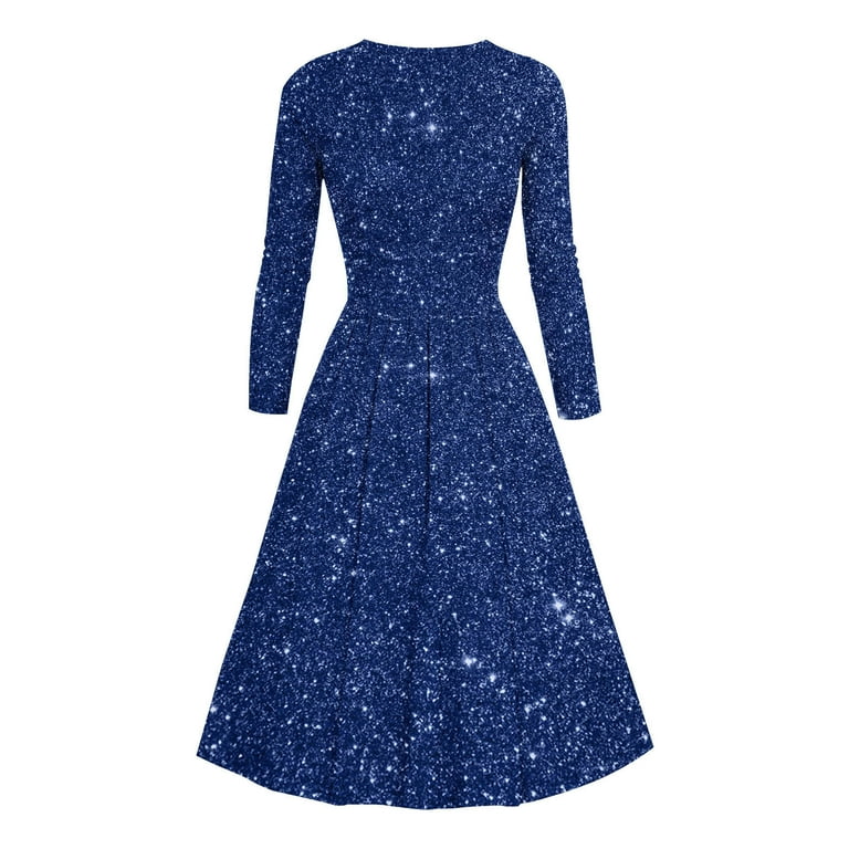Kaemgyyd Cocktail Dresses for Women Vintage Sparkly Sequin High Waist Midi  Dress Fashion V Neck Long Sleeve Glitter Dress - Walmart.com