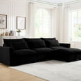 thumbnail image 2 of Black Corduroy Living Room , Sectional With 3 Pillows And Storage For Home, Footstool, 2 of 5