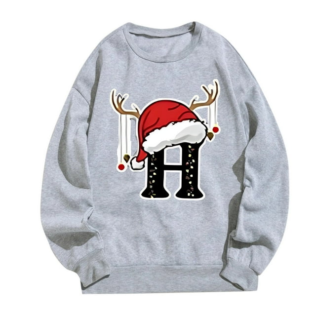 WEAIXIMIUNG Chandail en Molleton pour Femmes Tendance Imprimé de Noël Décontracté à Manches Longues Pull Col Rond Sweat à Capuche 1
