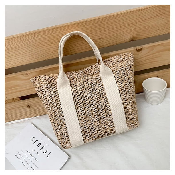 Bolsos de paja para mujer, bolso de mano grande para playa de verano, bolso de hombro tipo bandolera tejido hecho a mano, bolso de hombro tejido, bolso de paja