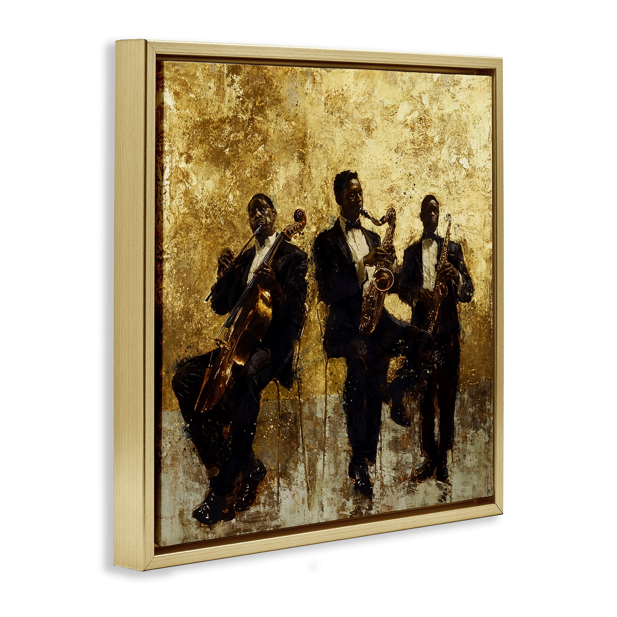 Golden Era Musicians Abstraction Gold Framed Floater Canvas Wall Art, design by Marta Wiley