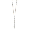 thumbnail image 2 of 925 Sterling Silver Rosaries Necklace Chain Tri-color Polished Textured Bead Rosary 26 inch, 2 of 5