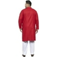 thumbnail image 3 of Men's Plus Size Solid Pure Cotton Kurta with Pyjamas Pathani shape Mandarin collar, long roll-up sleeves, Color: Red, Size: 4XL, 3 of 6