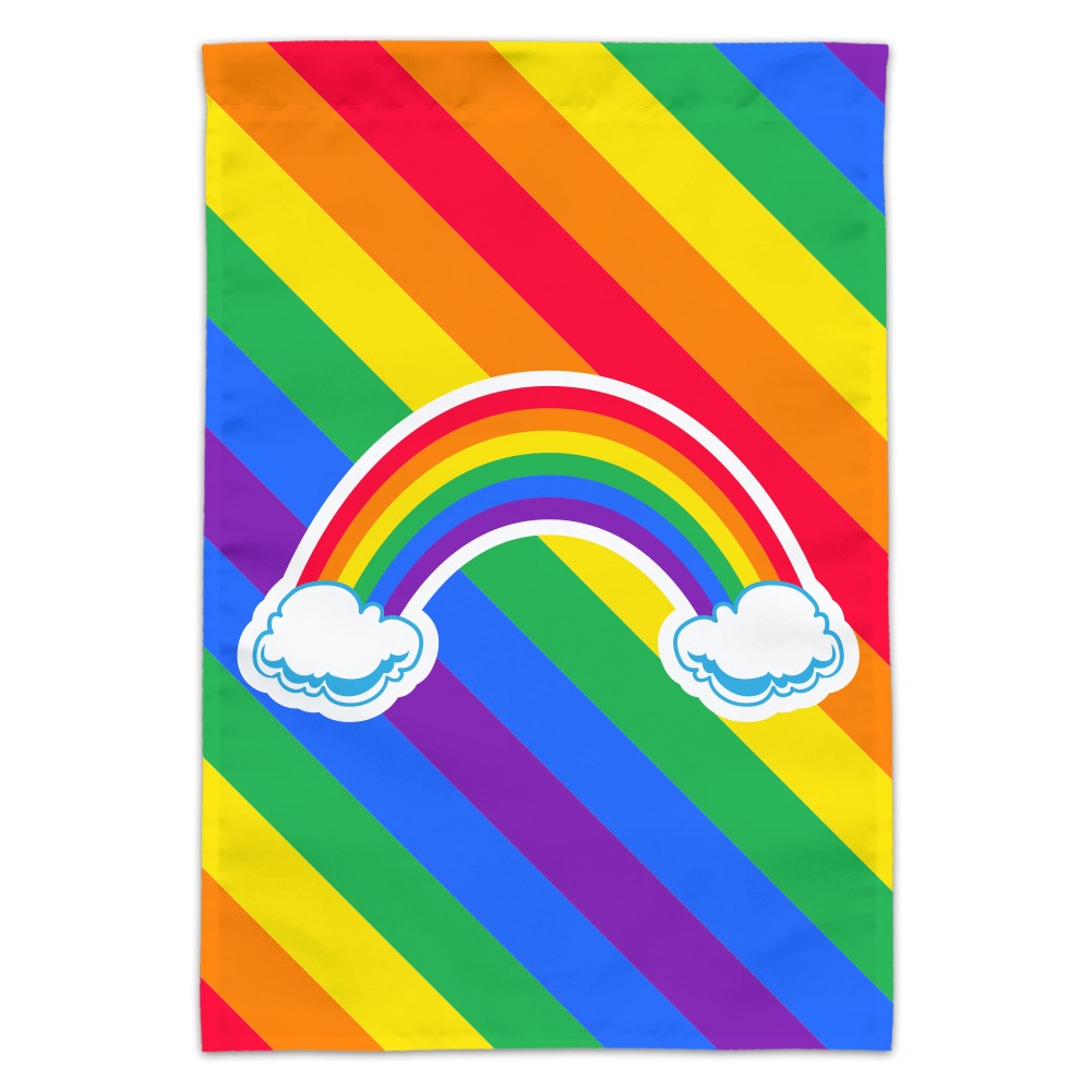 Double Rainbow with Clouds Garden Yard Flag