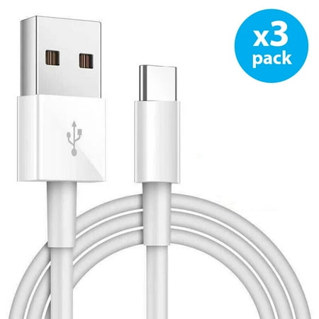3-PACK USB to USB-C Cable Charging Cord Data Transfer & Sync Compatible With USB-C Devices Universal White 3FT (Doesn t work with iPhones)
