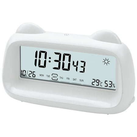 REGALWOVEN Digital Alarm Clock Backlight, Cartoon Design, Loud Wake-Up Sound for Bedroom/Dorm White 6.1L x 1.8W x 3.7H