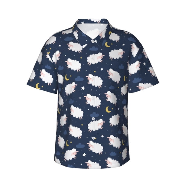 Balery Cute Sheep 1 Camisas hawaianas de manga corta para hombre, camisas playeras de corte holgado, camisas de vacaciones con botones,Small