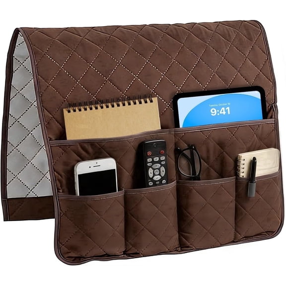 FULANDL Sofa Armrest Organizer with 6 Pockets, Non-Slip Recliner Caddy for Remote, Phone, Tablet and Magazine (Coffee)