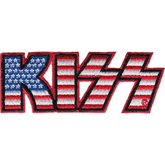 Kiss Logo American Flag - Sew Iron on, Embroidered Original Artwork - Patch - 1.3" X 3.6"