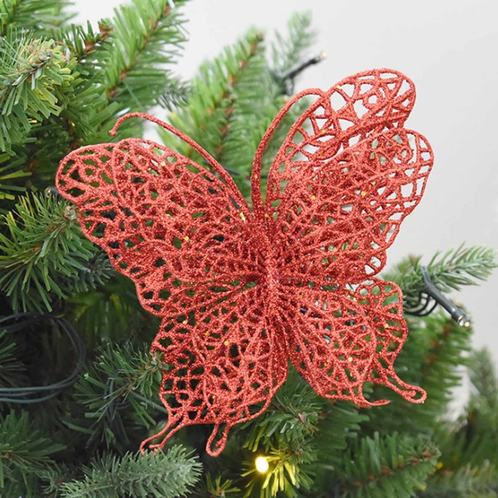 3PCS Hollow Butterfly Christmas Tree Clip-on Artificial Bauble Xmas Decor New 