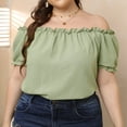 thumbnail image 6 of USSUMA Womens Summer Tops Plus Size Ruffle Basic T-Shirts for Women Trendy Solid Color Blouses Tops Dressy Off Shoulder Tunic Plus Size Shirts for Women, 6 of 8