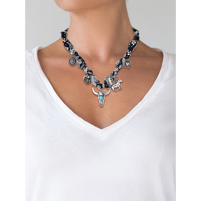 Jessica Simpson Women's Faux Turquoise Bandana Charm Necklace