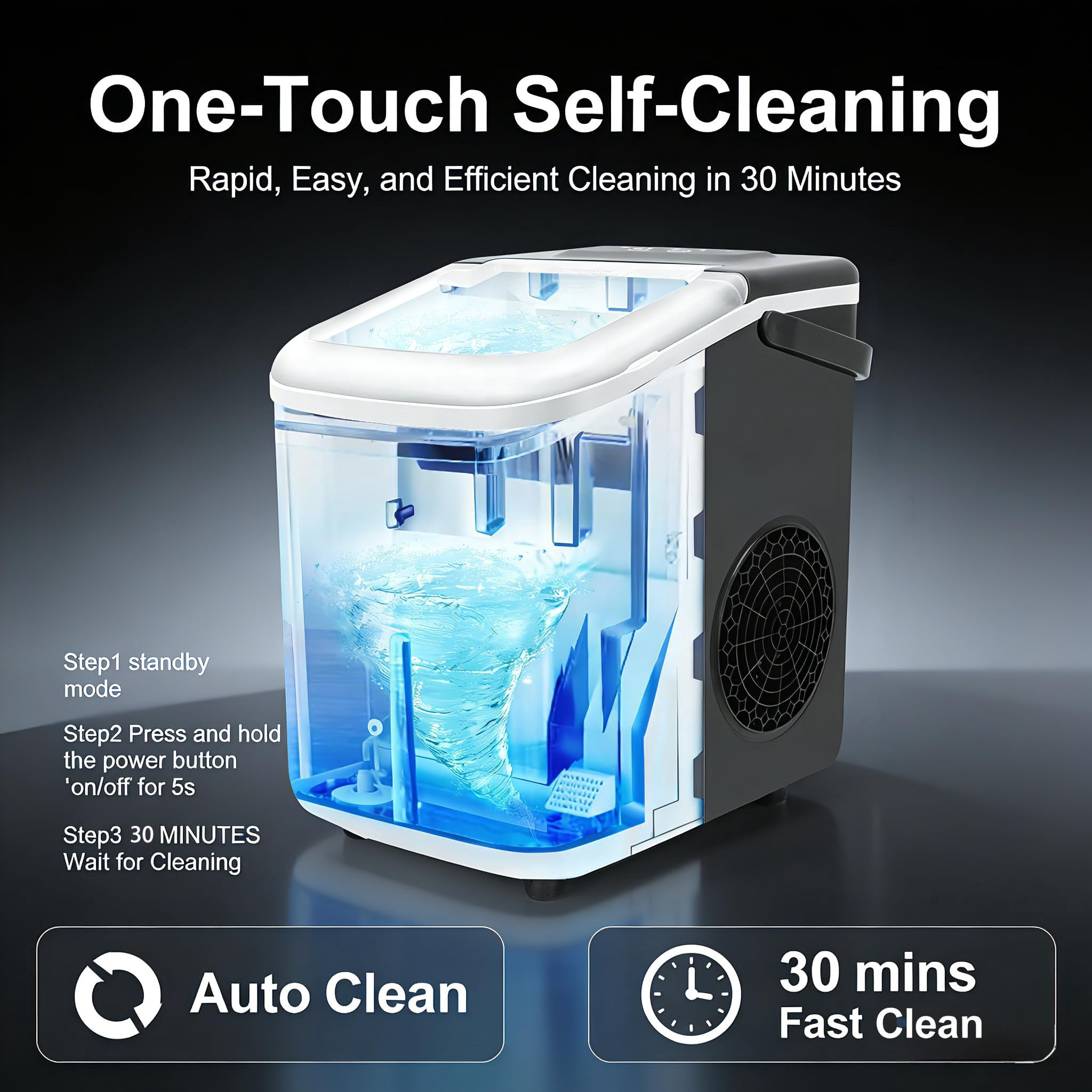 Countertop Ice Maker with Handle, Small Portable Self-Cleaning Ice Machine with Basket and Scoop， 26lbs/24H, 9 Ice Cubes in 6 Mins, for Home, Kitchen, Parties, Camping